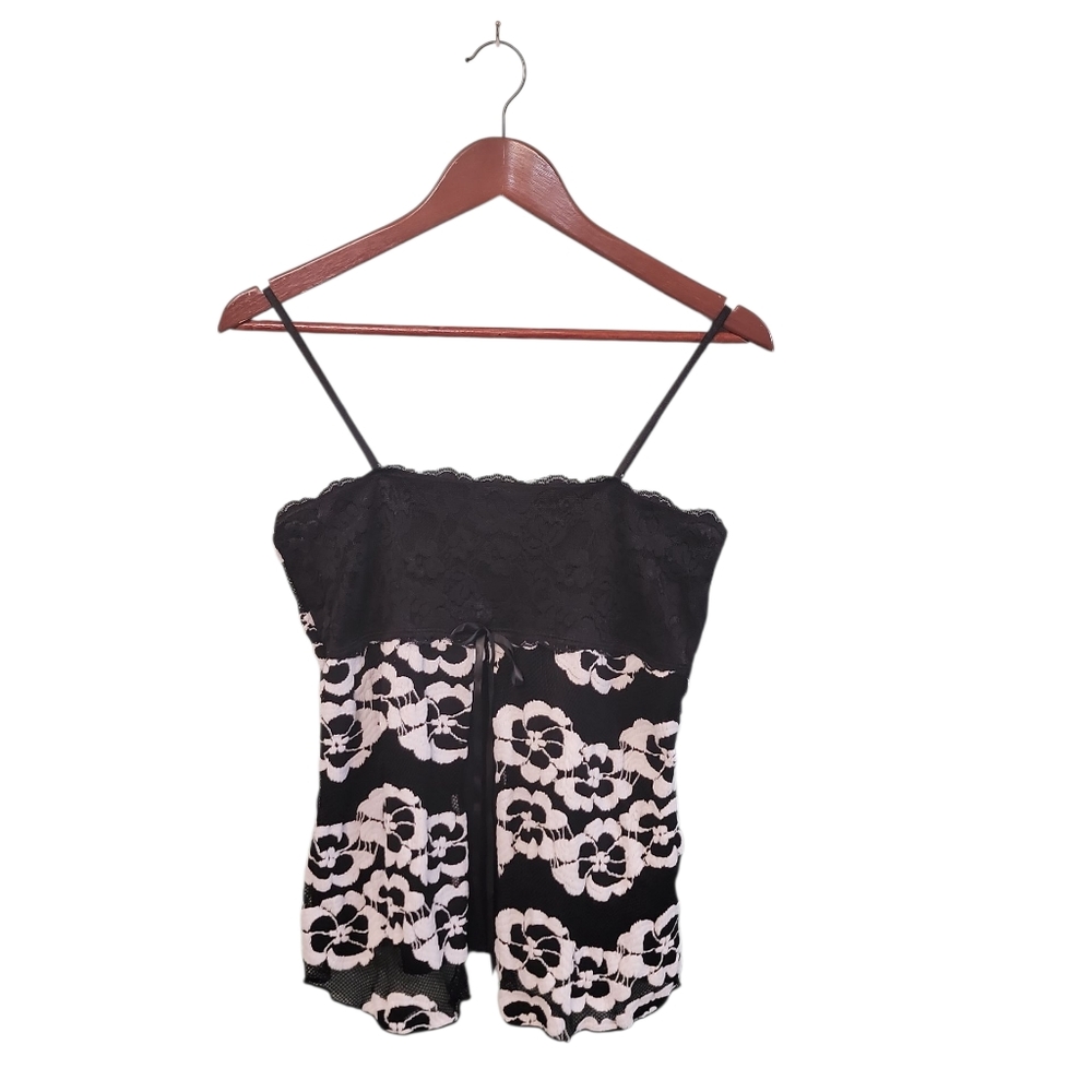 Vintage Y2k Studio Y Lace Trim Floral Bow Tie Trendy Fairy Grunge Whimsigoth Top